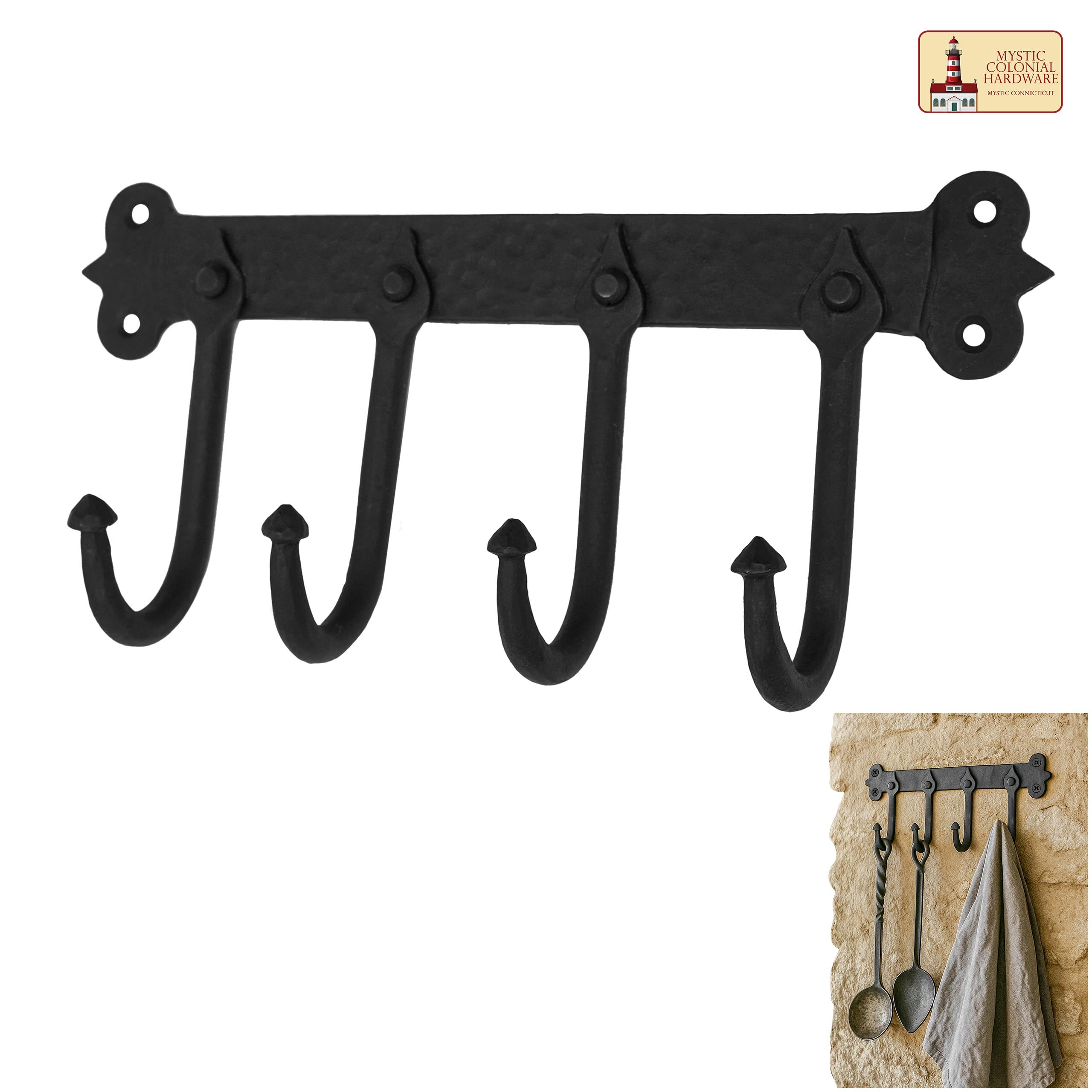 Mystic Colonial Hardware Appendiabiti 4 Ganci Ferro 29,2 cm