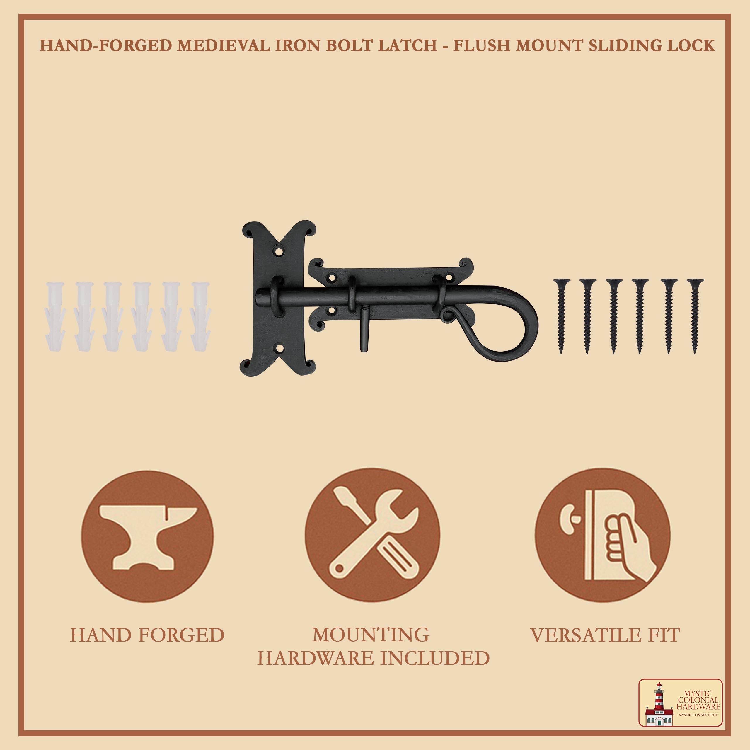Mystic Colonial Hardware Chiavistello 22 cm Porta Ferro Battuto