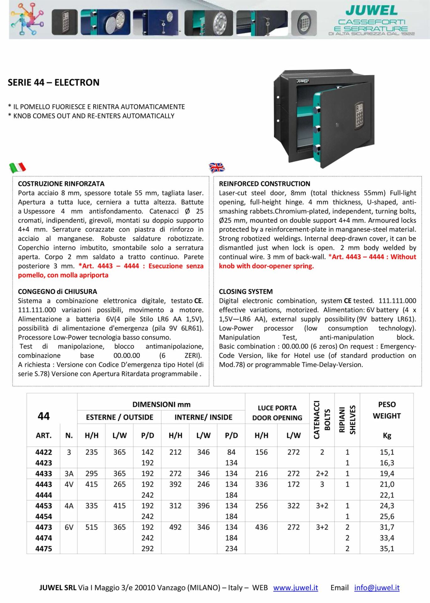 Spinardi Serie 44 cassaforte elettronica