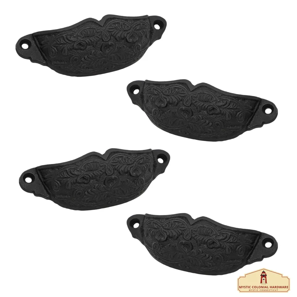 Mystic Colonial Maniglie Cassetti Ghisa 10,5 cm Set 4 Pezzi Nere